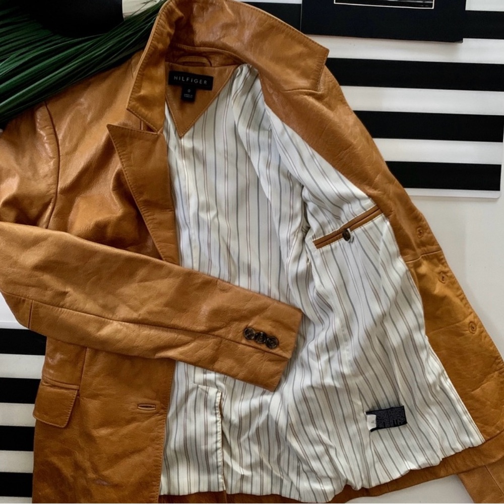 Tommy Hilfiger Women's Tan Genuine Leather Jacket Size 0